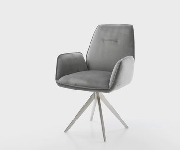 DELIFE Eetkamerstoel Zoa-Flex fluweel grijs kruisframe hoekig roestvrij staal pocketveer kern