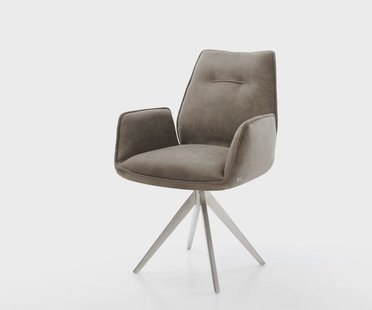 DELIFE Eetkamerstoel Zoa-Flex microvelours taupe vintage kruisframe hoekig roestvrij staal pocketveer kern