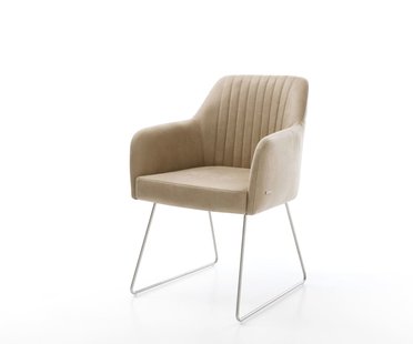 DELIFE Eetkamerstoel Greg-Flex microvelours beige vintage slipframe roestvrij staal pocketveer kern
