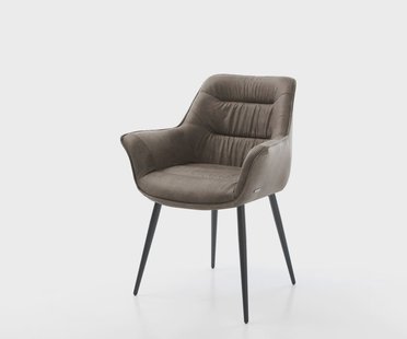 DELIFE Eetkamerstoel Kaira-Flex microvelours taupe vintage 4-poot conisch zwart