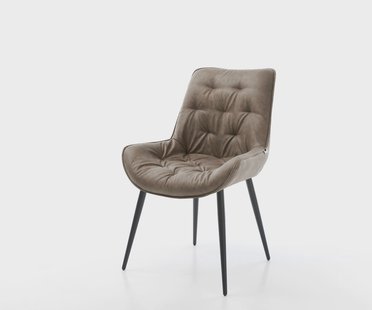 DELIFE Eetkamerstoel Taimi-Flex microvelours taupe vintage 4-poot conisch zwart