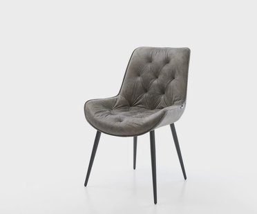 DELIFE Eetkamerstoel Taimi-Flex microvelours grijs antiek 4-poot conisch zwart