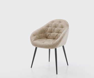 DELIFE Eetkamerstoel Gaio-Flex microvelours beige vintage 4-poot conisch zwart