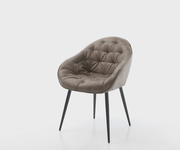 DELIFE Eetkamerstoel Gaio-Flex microvelours taupe vintage 4-poot conisch zwart