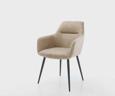 DELIFE Eetkamerstoel Pejo-Flex microvelours beige vintage 4-poot conisch zwart pocketveer kern