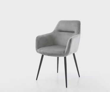 DELIFE Eetkamerstoel Pejo-Flex fluweel grijs 4-poot conisch zwart pocketveer kern