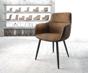 DELIFE Armleunstoel Pejo-Flex bruin antiek 4-poot conisch zwart