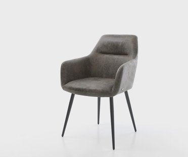 DELIFE Eetkamerstoel Pejo-Flex microvelours grijs antiek 4-poot conisch zwart pocketveer kern