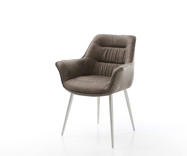 DELIFE Eetkamerstoel Kaira-Flex microvelours taupe vintage 4-poot conisch roestvrij staal