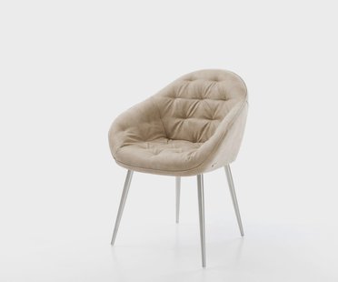 DELIFE Eetkamerstoel Gaio-Flex microvelours beige vintage 4-poot conisch roestvrij staal