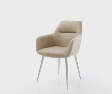 DELIFE Eetkamerstoel Pejo-Flex microvelours beige vintage 4-poot conisch roestvrij staal pocketveer kern