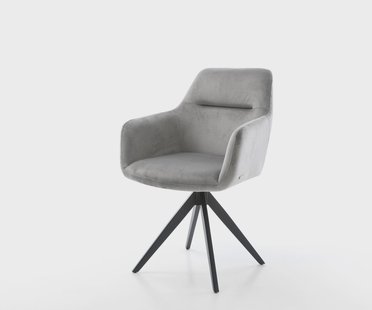 DELIFE Eetkamerstoel Pejo-Flex fluweel grijs kruisframe hoekig zwart pocketveer kern