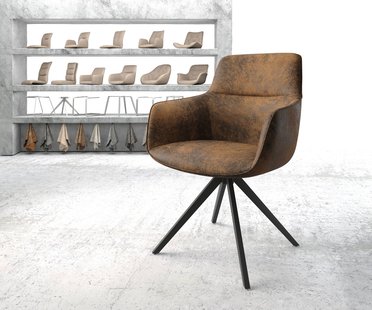 DELIFE Draaistoel Pejo-Flex bruin antiek kruisframe hoekig zwart 180° draaibaar