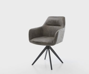 DELIFE Eetkamerstoel Pejo-Flex microvelours grijs antiek kruisframe hoekig zwart pocketveer kern