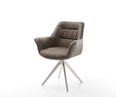 DELIFE Eetkamerstoel Kaira-Flex microvelours taupe vintage kruisframe hoekig roestvrij staal