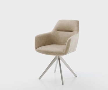 DELIFE Eetkamerstoel Pejo-Flex microvelours beige vintage kruisframe hoekig roestvrij staal pocketveer kern