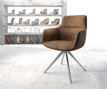 DELIFE Draaistoel Pejo-Flex bruin antiek kruisframe hoekig roestvrij staal 180° draaibaar