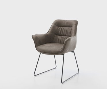 DELIFE Eetkamerstoel Kaira-Flex microvelours taupe vintage slipframe zwart