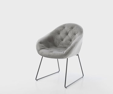 DELIFE Eetkamerstoel Gaio-Flex fluweel grijs slipframe zwart