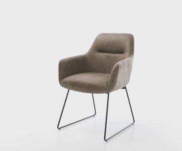 DELIFE Eetkamerstoel Pejo-Flex microvelours taupe vintage slipframe zwart pocketveer kern