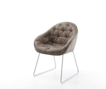 DELIFE Eetkamerstoel Gaio-Flex microvelours taupe vintage slipframe roestvrij staal