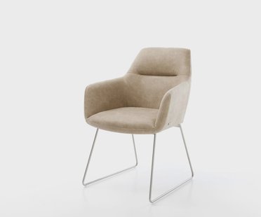 DELIFE Eetkamerstoel Pejo-Flex microvelours beige vintage slipframe roestvrij staal pocketveer kern