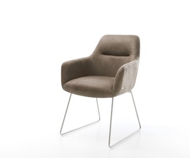 DELIFE Eetkamerstoel Pejo-Flex microvelours taupe vintage slipframe roestvrij staal pocketveer kern