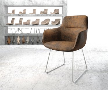 DELIFE Armleunstoel Pejo-Flex bruin antiek slipframe roestvrij staal