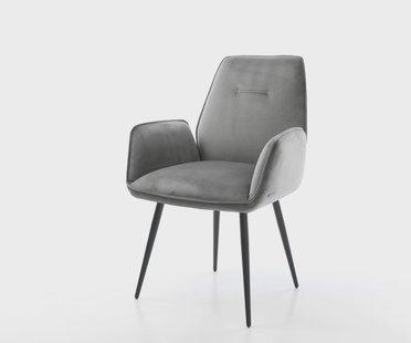 DELIFE Eetkamerstoel Zoa-Flex fluweel grijs 4-poot conisch zwart pocketveer kern