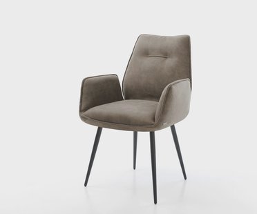 DELIFE Eetkamerstoel Zoa-Flex microvelours taupe vintage 4-poot conisch zwart pocketveer kern