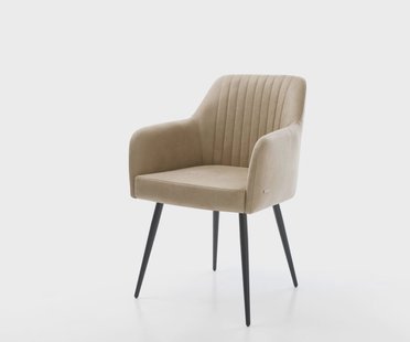 DELIFE Eetkamerstoel Greg-Flex microvelours beige vintage 4-poot conisch zwart pocketveer kern