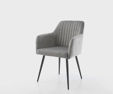 DELIFE Eetkamerstoel Greg-Flex fluweel grijs 4-poot conisch zwart