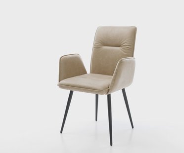 DELIFE Eetkamerstoel Vinja-Flex microvelours beige vintage 4-poot conisch zwart