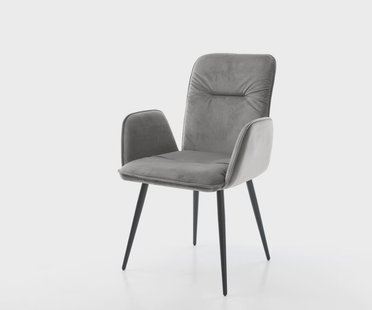 DELIFE Eetkamerstoel Vinja-Flex fluweel grijs 4-poot conisch zwart