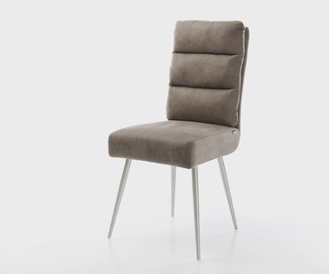 DELIFE Eetkamerstoel Pela-Flex microvelours taupe vintage 4-poot conisch roestvrij staal pocketveer kern