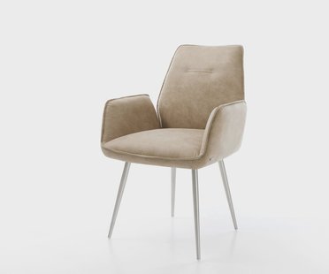 DELIFE Eetkamerstoel Zoa-Flex microvelours beige vintage 4-poot conisch roestvrij staal pocketveer kern