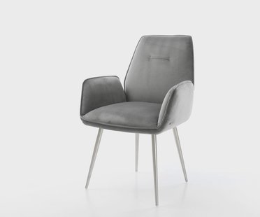 DELIFE Eetkamerstoel Zoa-Flex fluweel grijs 4-poot conisch roestvrij staal pocketveer kern