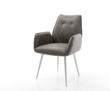 DELIFE Eetkamerstoel Zoa-Flex microvelours grijs antiek 4-poot conisch roestvrij staal pocketveer kern