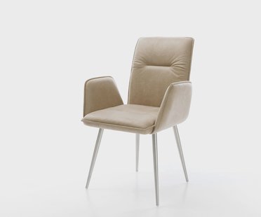 DELIFE Eetkamerstoel Vinja-Flex microvelours beige vintage 4-poot conisch roestvrij staal