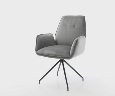 DELIFE Eetkamerstoel Zoa-Flex fluweel grijs kruisframe conisch zwart pocketveer kern