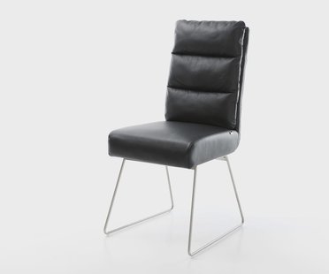 DELIFE Eetkamerstoel Pela-Flex echt leer zwart slipframe roestvrij staal pocketveer kern