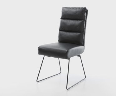 DELIFE Eetkamerstoel Pela-Flex echt leer zwart slipframe zwart pocketveer kern