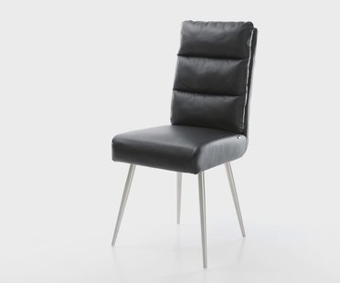 DELIFE Eetkamerstoel Pela-Flex echt leer zwart 4-poot conisch roestvrij staal pocketveer kern