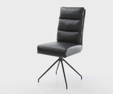 DELIFE Eetkamerstoel Pela-Flex echt leer zwart kruisframe conisch zwart pocketveer kern