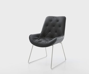 DELIFE Eetkamerstoel Taimi-Flex echt leer zwart slipframe roestvrij staal