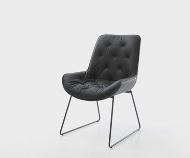 DELIFE Eetkamerstoel Taimi-Flex echt leer zwart slipframe zwart