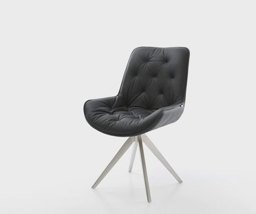 DELIFE Eetkamerstoel Taimi-Flex echt leer zwart kruisframe hoekig roestvrij staal