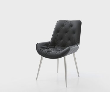 DELIFE Eetkamerstoel Taimi-Flex echt leer zwart 4-poot conisch roestvrij staal