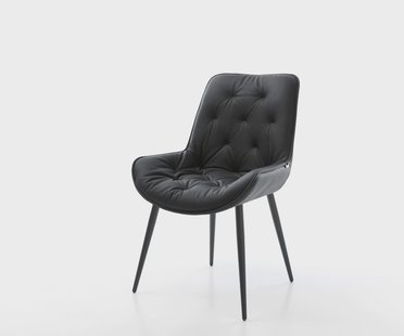 DELIFE Eetkamerstoel Taimi-Flex echt leer zwart 4-poot conisch zwart