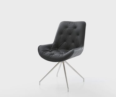 DELIFE Eetkamerstoel Taimi-Flex echt leer zwart kruisframe conisch roestvrij staal